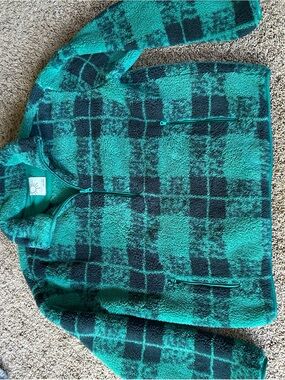 aerie Teal and Black Plush Half-Zip Pullover